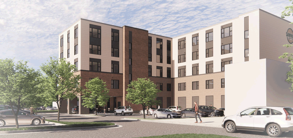 Exterior rendering of Sawmill Lofts