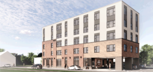 Exterior rendering of Sawmill Lofts
