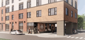 exterior rendering of sawmill lofts
