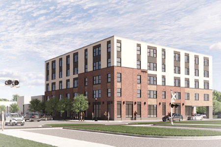 exterior rendering of sawmill lofts